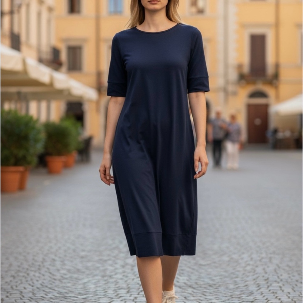 Adrienne Vittadini - 3/4 Sleeve - Stretch - Button Back - Blue Casual Dress - S